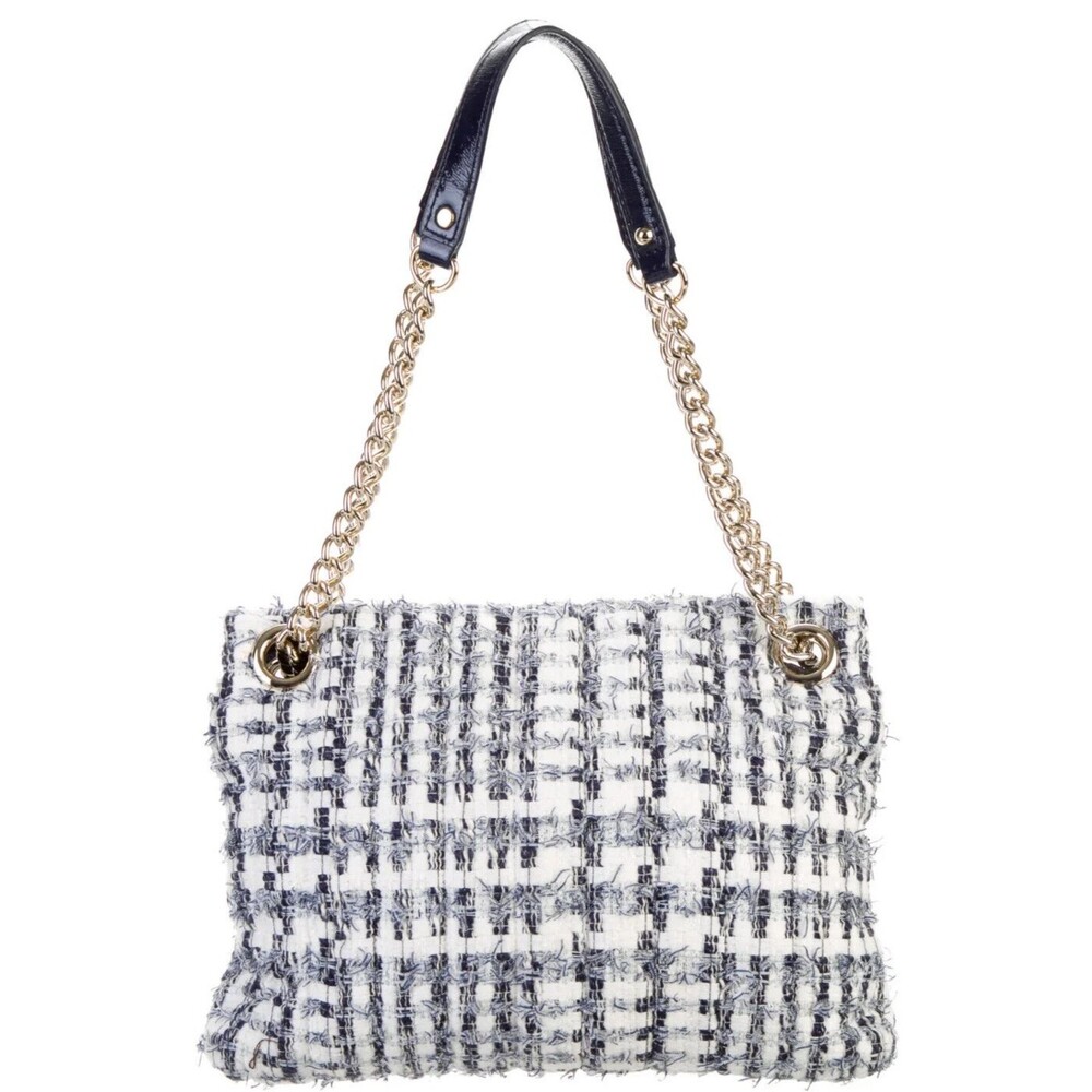 DESIGNER KATE SPADE BLUE MULTI COLOR TWEED FLAP M SIZE CHAIN STRAP SHOULDER BAG - Picture 4 of 13